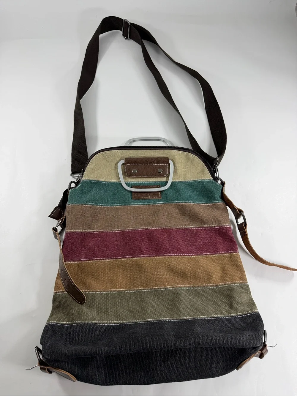 MANJIANGHONG Striped Canvas Convertible Backpack Tote Crossbody Travel Bag